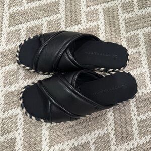 Tory Burch Black Leather Slide Sandals